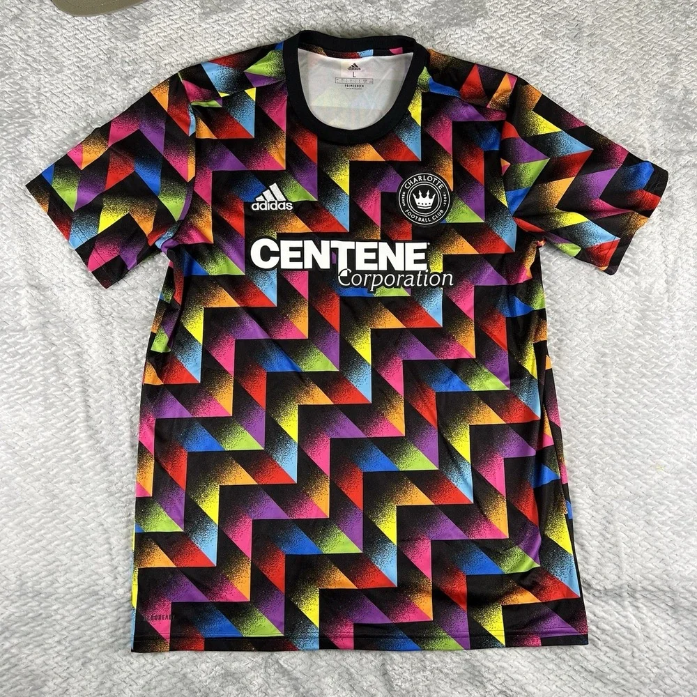 Adidas Charlotte FC Pride Pre Match Jersey Mens Large MLS Soccer Rainbow Top